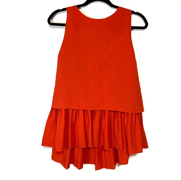 Tops - 7th Avenue | Red Pleated Peplum Sleeveless Top